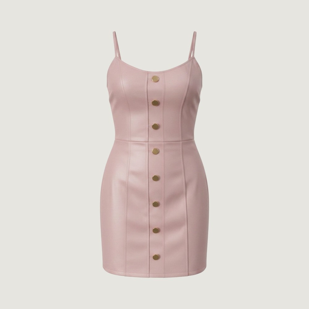 Venti6 Italy Faux Leather Button Front Mini Dress Pink ART-51650 Womens Medium